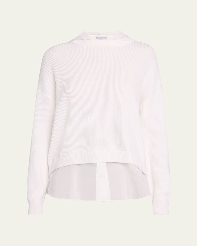 Organza-Hem Knit Hooded Sweater